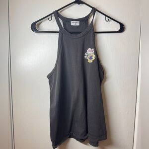 Others Follow Charcoal Grey High Neckline Floral Tank Boho Beach Top Size Small
